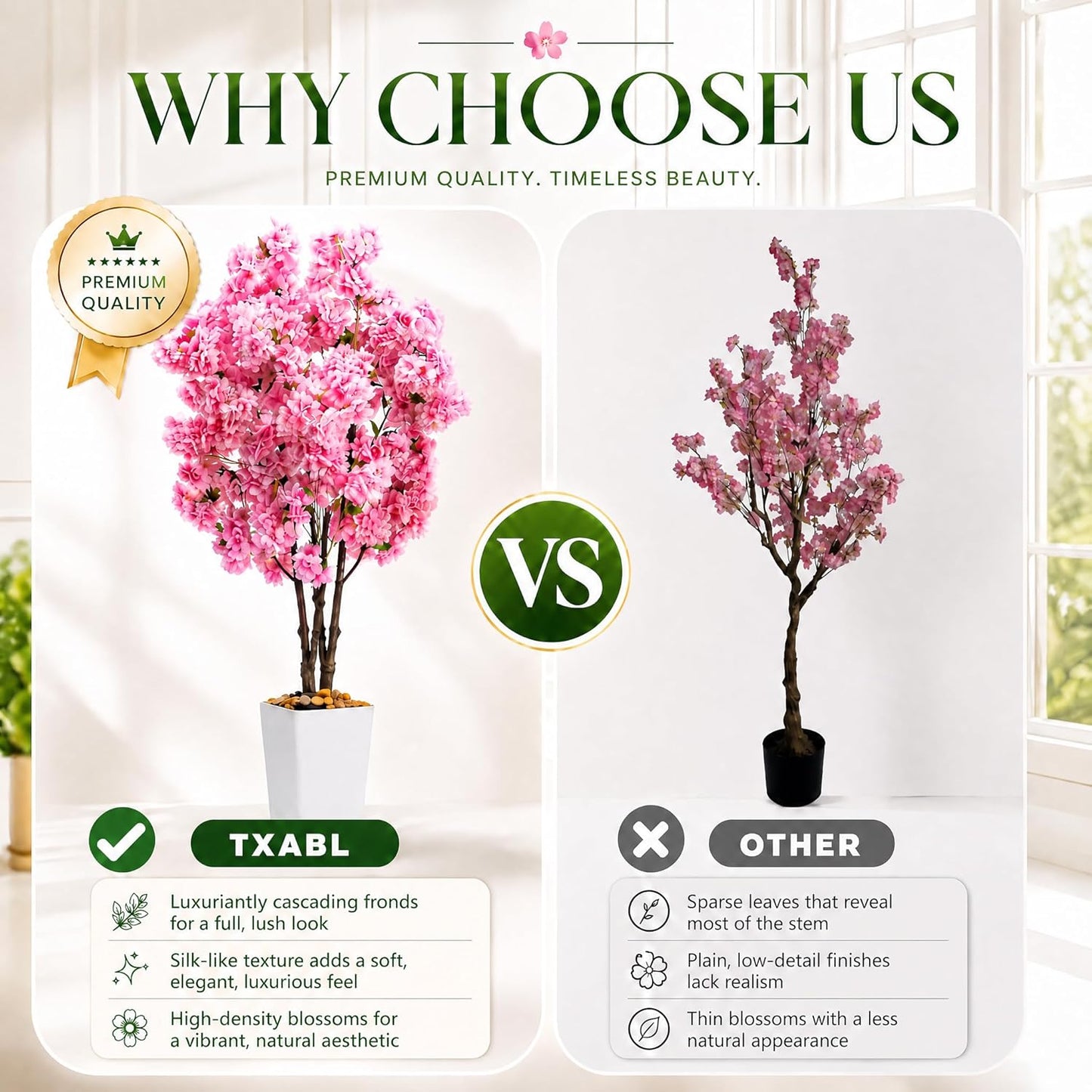 Artificial Cherry Blossom Tree 5FT Tall Pink Fake Sakura Flowers Tree, Fake Plants Indoor Decor for Spring Living Room Home House Entryway Bedroom Office Inside Wedding Party Valentine's Day