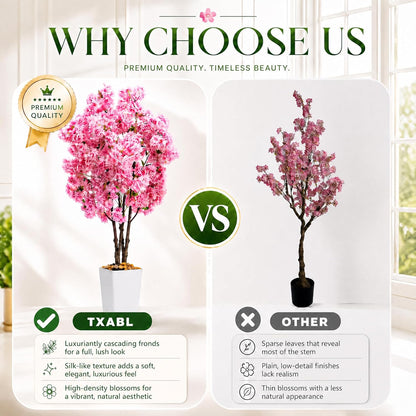 Artificial Cherry Blossom Tree 5FT Tall Pink Fake Sakura Flowers Tree, Fake Plants Indoor Decor for Spring Living Room Home House Entryway Bedroom Office Inside Wedding Party Valentine's Day