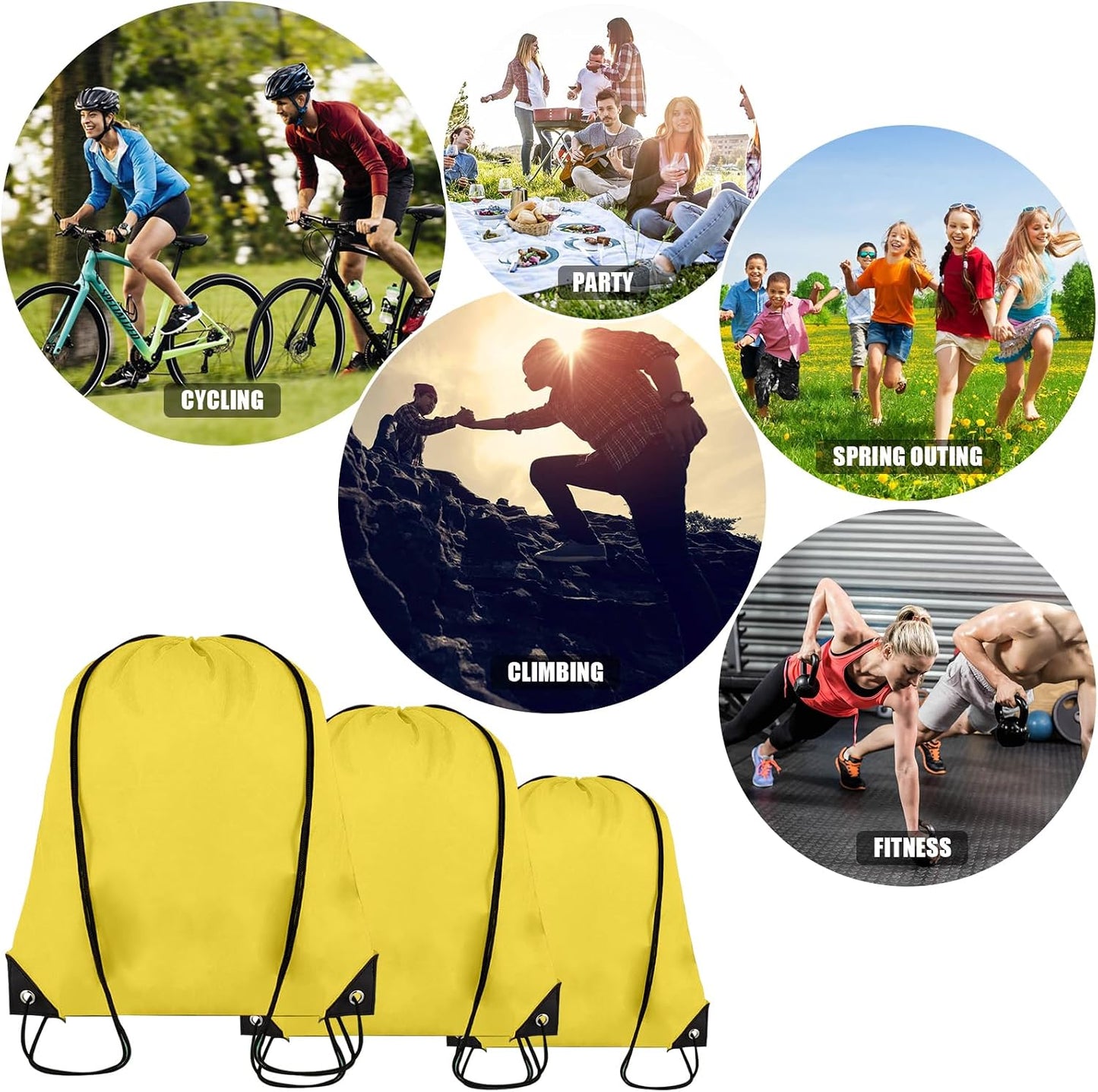 60 Pieces Drawstring Backpack Bulk Cinch Sackpack Ployster Drawstring Bags for Gym Party Trip(Yellow)