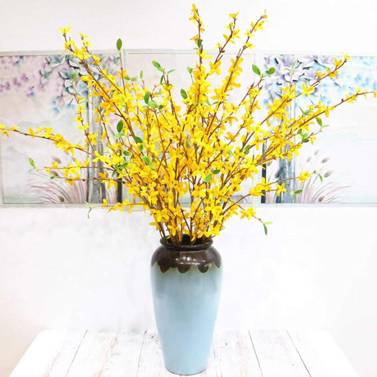 6Pcs Artificial Forsythia Flower Branches 39 Inch Long Faux Yellow Jasmine Artificial Flowers Stems Silk Winter Spring Forsythia Flowers Bouquets for Floral Arrangement Wedding Home Decor