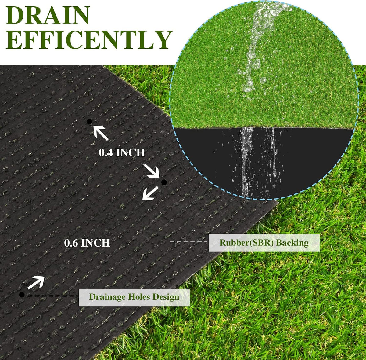 Artificial Grass 4 x 6 Ft, 0.8 inch Green Fake Grass Mat