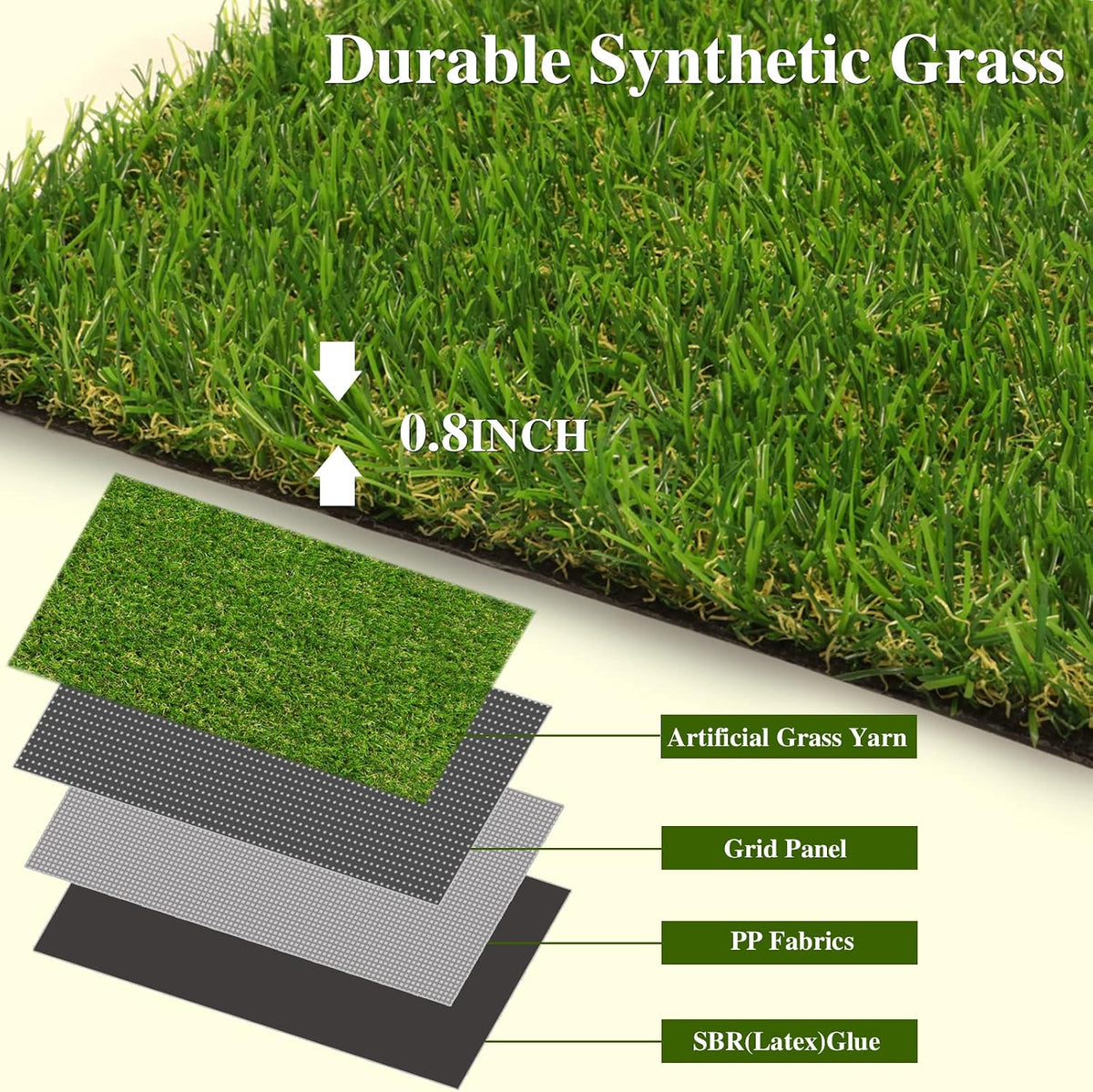 Artificial Grass 4 x 6 Ft, 0.8 inch Green Fake Grass Mat