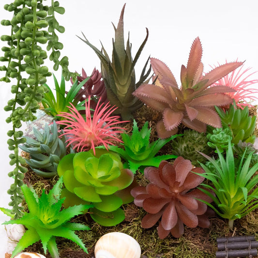 16 Pcs Artificial Succulents Plants Faux Plastic Succulents Assortment in Green & Colorful Tones for DIY Crafts, Floral Walls, Home, Garden, Office Decor, Party & Cake Decorations