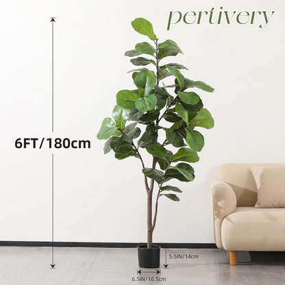 Pertivery Artificial Fiddle Leaf Fig Tree 6ft, Large Faux Plant Fake Ficus lyrata Silk Trees with Pot for Indoor Outdoor House Living Room Office Home Decor