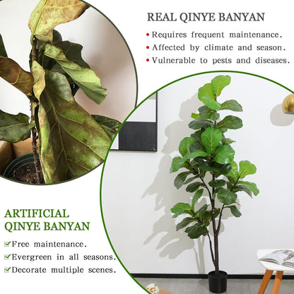 Pertivery Artificial Fiddle Leaf Fig Tree 6ft, Large Faux Plant Fake Ficus lyrata Silk Trees with Pot for Indoor Outdoor House Living Room Office Home Decor
