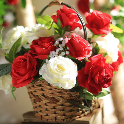 12 pcs Artificial Red Roses Flowers Long Stem Fake Silk Rose for Home Wendding Decorations(Red)