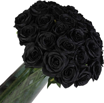 12 pcs Artificial Red Roses Flowers Long Stem Fake Silk Rose for Home Wendding Decorations(Red)