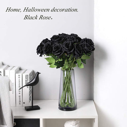 12 pcs Artificial Red Roses Flowers Long Stem Fake Silk Rose for Home Wendding Decorations(Red)