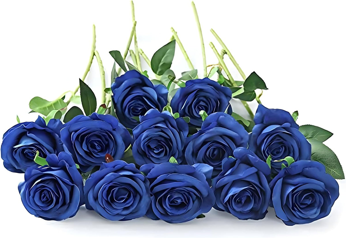 12 pcs Artificial Red Roses Flowers Long Stem Fake Silk Rose for Home Wendding Decorations(Red)