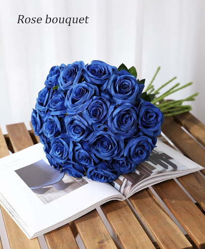 12 pcs Artificial Red Roses Flowers Long Stem Fake Silk Rose for Home Wendding Decorations(Red)