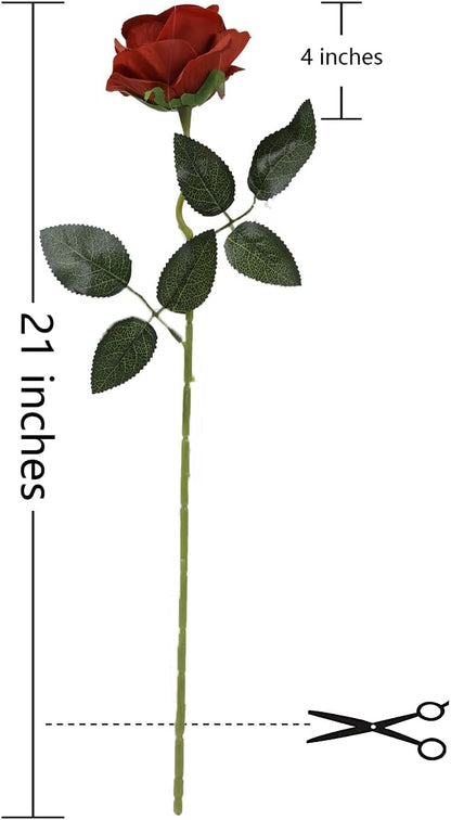 12 pcs Artificial Red Roses Flowers Long Stem Fake Silk Rose for Home Wendding Decorations(Red)