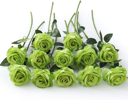 12 pcs Artificial Red Roses Flowers Long Stem Fake Silk Rose for Home Wendding Decorations(Red)