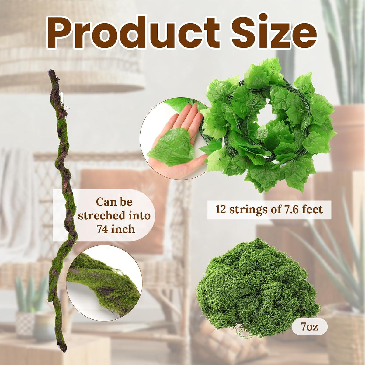 Jungle Theme Decoration Set 75 Inch Fake Tree Branches with Vines