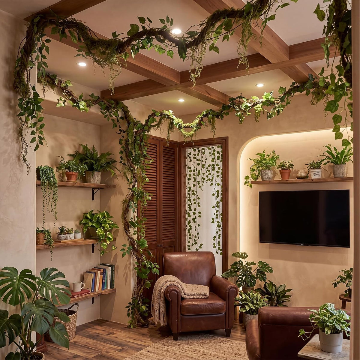 Jungle Theme Decoration Set 75 Inch Fake Tree Branches with Vines
