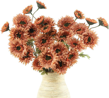 6Pcs Artificial Gerbera Daisies Flowers Fake Daisy Faux Flowers Bouquet Fake Daisy for Home Kitchen Living Room Bathroom Decor（Light Orange）