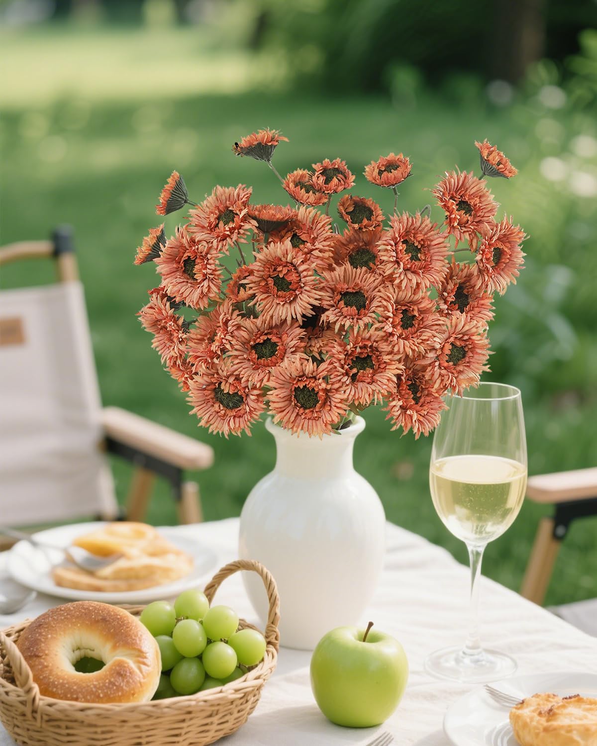 6Pcs Artificial Gerbera Daisies Flowers Fake Daisy Faux Flowers Bouquet Fake Daisy for Home Kitchen Living Room Bathroom Decor（Light Orange）