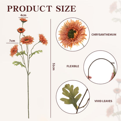 6Pcs Artificial Gerbera Daisies Flowers Fake Daisy Faux Flowers Bouquet Fake Daisy for Home Kitchen Living Room Bathroom Decor（Light Orange）