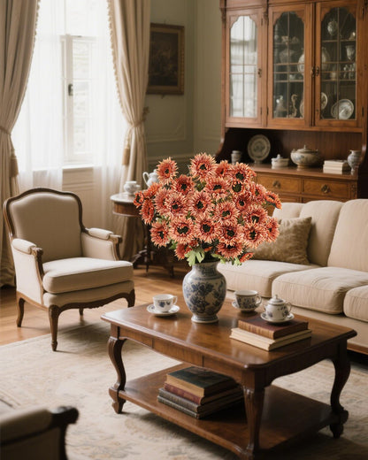 6Pcs Artificial Gerbera Daisies Flowers Fake Daisy Faux Flowers Bouquet Fake Daisy for Home Kitchen Living Room Bathroom Decor（Light Orange）