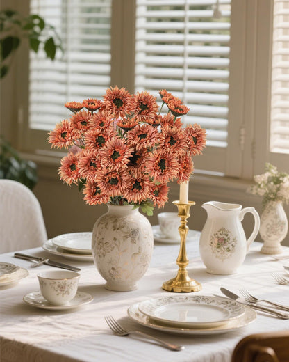 6Pcs Artificial Gerbera Daisies Flowers Fake Daisy Faux Flowers Bouquet Fake Daisy for Home Kitchen Living Room Bathroom Decor（Light Orange）