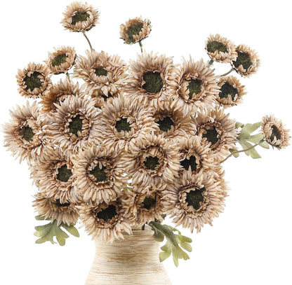 6Pcs Artificial Gerbera Daisies Flowers Fake Daisy Faux Flowers Bouquet Fake Daisy for Home Kitchen Living Room Bathroom Decor（Light Orange）