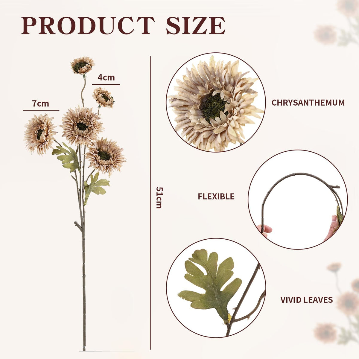 6Pcs Artificial Gerbera Daisies Flowers Fake Daisy Faux Flowers Bouquet Fake Daisy for Home Kitchen Living Room Bathroom Decor（Light Orange）