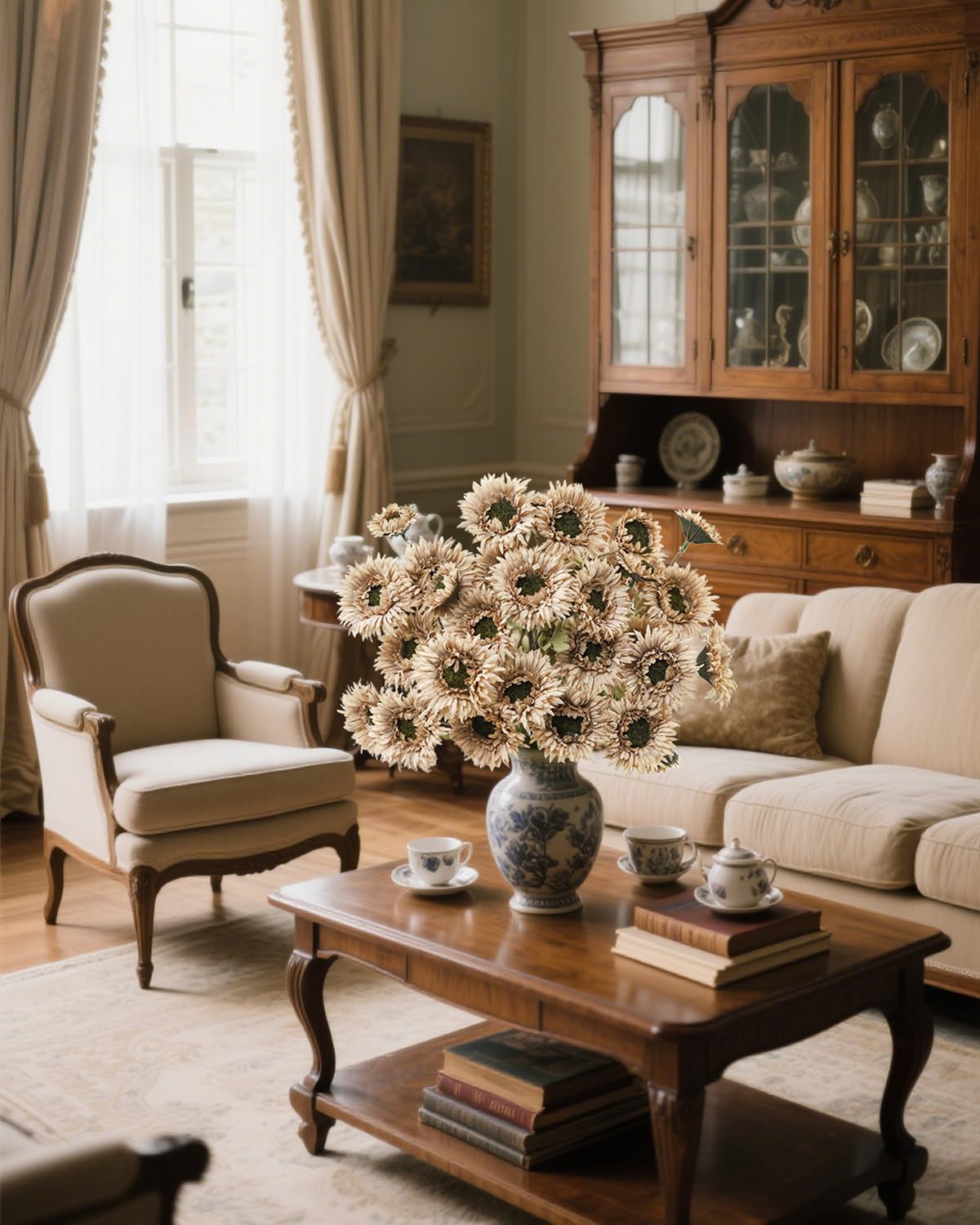 6Pcs Artificial Gerbera Daisies Flowers Fake Daisy Faux Flowers Bouquet Fake Daisy for Home Kitchen Living Room Bathroom Decor（Light Orange）