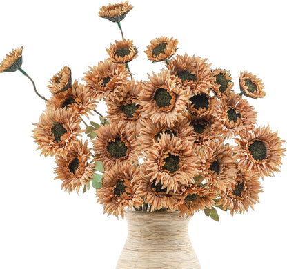 6Pcs Artificial Gerbera Daisies Flowers Fake Daisy Faux Flowers Bouquet Fake Daisy for Home Kitchen Living Room Bathroom Decor（Light Orange）