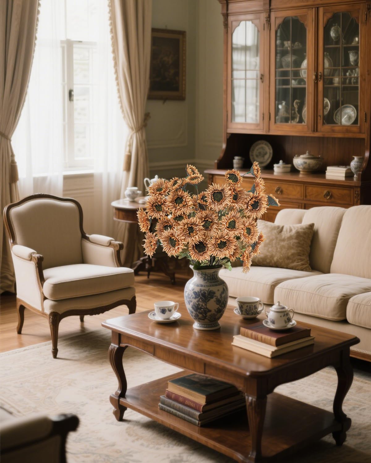 6Pcs Artificial Gerbera Daisies Flowers Fake Daisy Faux Flowers Bouquet Fake Daisy for Home Kitchen Living Room Bathroom Decor（Light Orange）