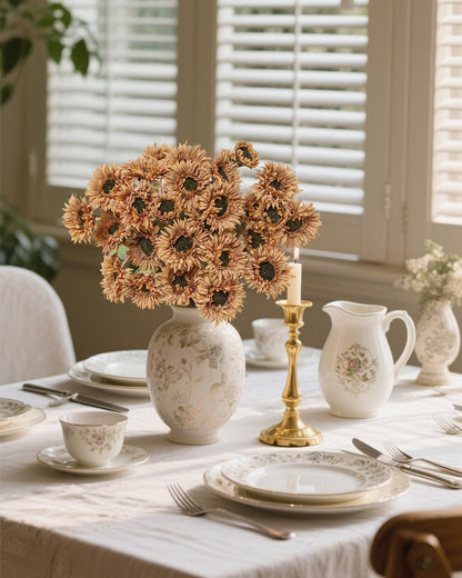 6Pcs Artificial Gerbera Daisies Flowers Fake Daisy Faux Flowers Bouquet Fake Daisy for Home Kitchen Living Room Bathroom Decor（Light Orange）