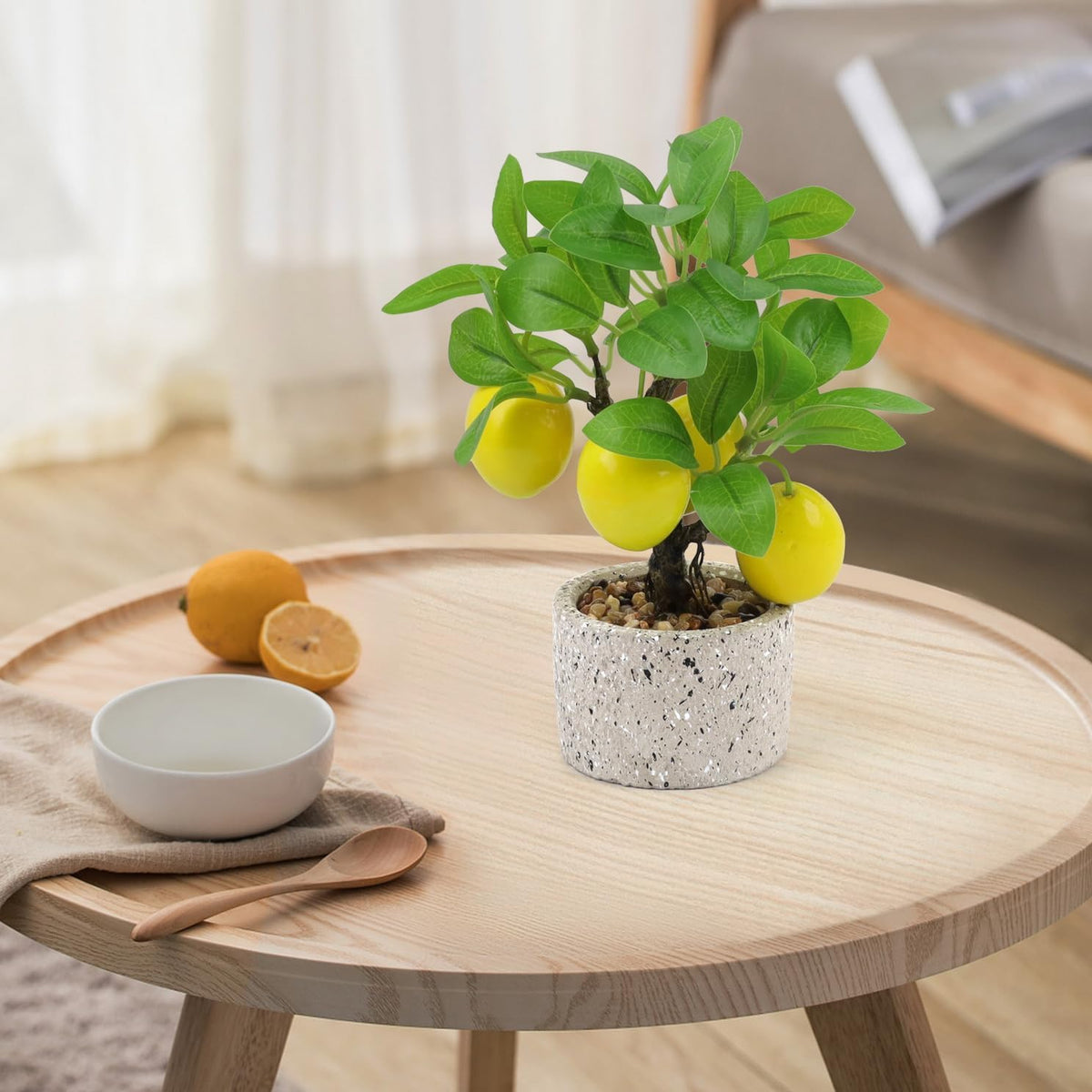 Faux Potted Plants Fake Yellow Lemon Tree Bonsai Table Decoration