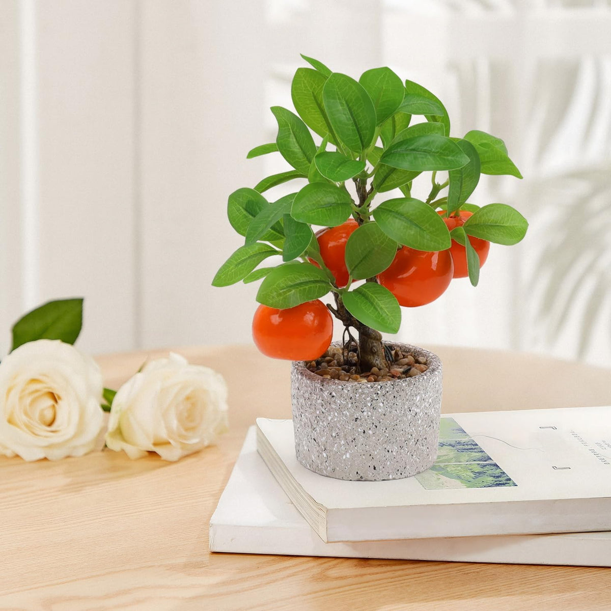 Faux Potted Plants Fake Yellow Lemon Tree Bonsai Table Decoration