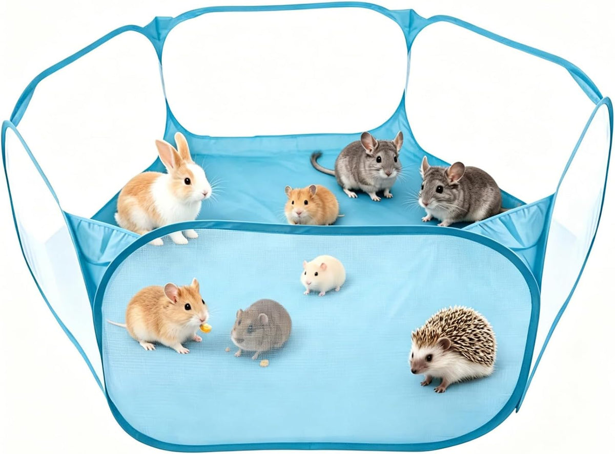 6-Sided Small Animal Playpen, Portable Steel Mesh Tent