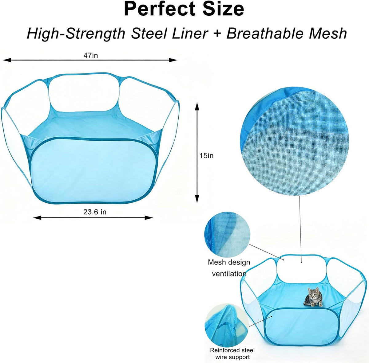 6-Sided Small Animal Playpen, Portable Steel Mesh Tent