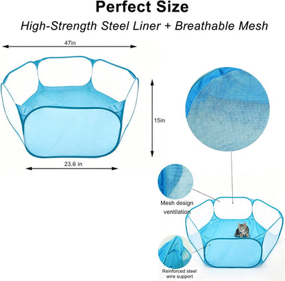 6-Sided Small Animal Playpen, Portable Steel Mesh Tent