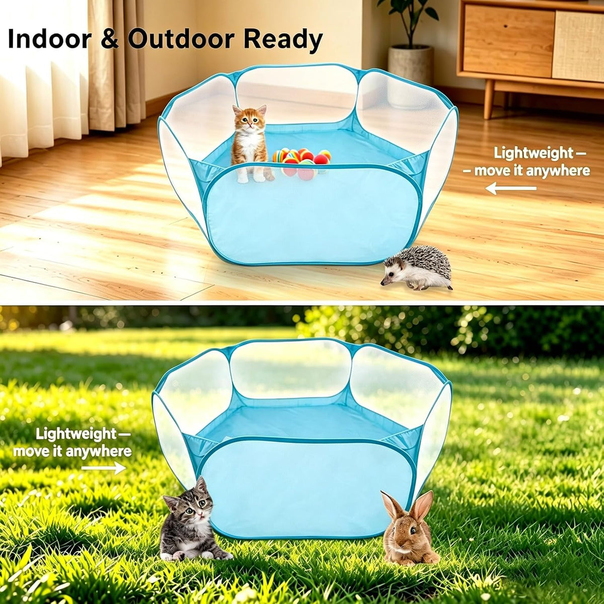 6-Sided Small Animal Playpen, Portable Steel Mesh Tent