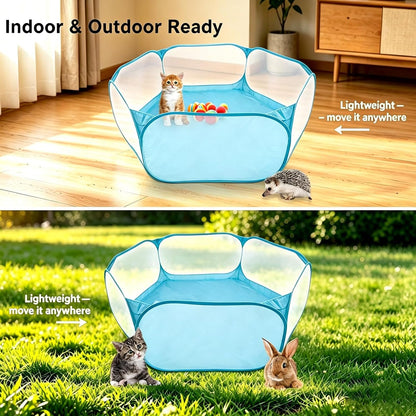6-Sided Small Animal Playpen, Portable Steel Mesh Tent