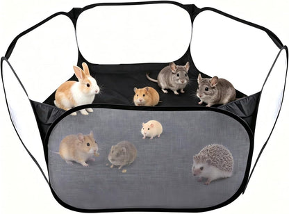 6-Sided Small Animal Playpen, Portable Steel Mesh Tent