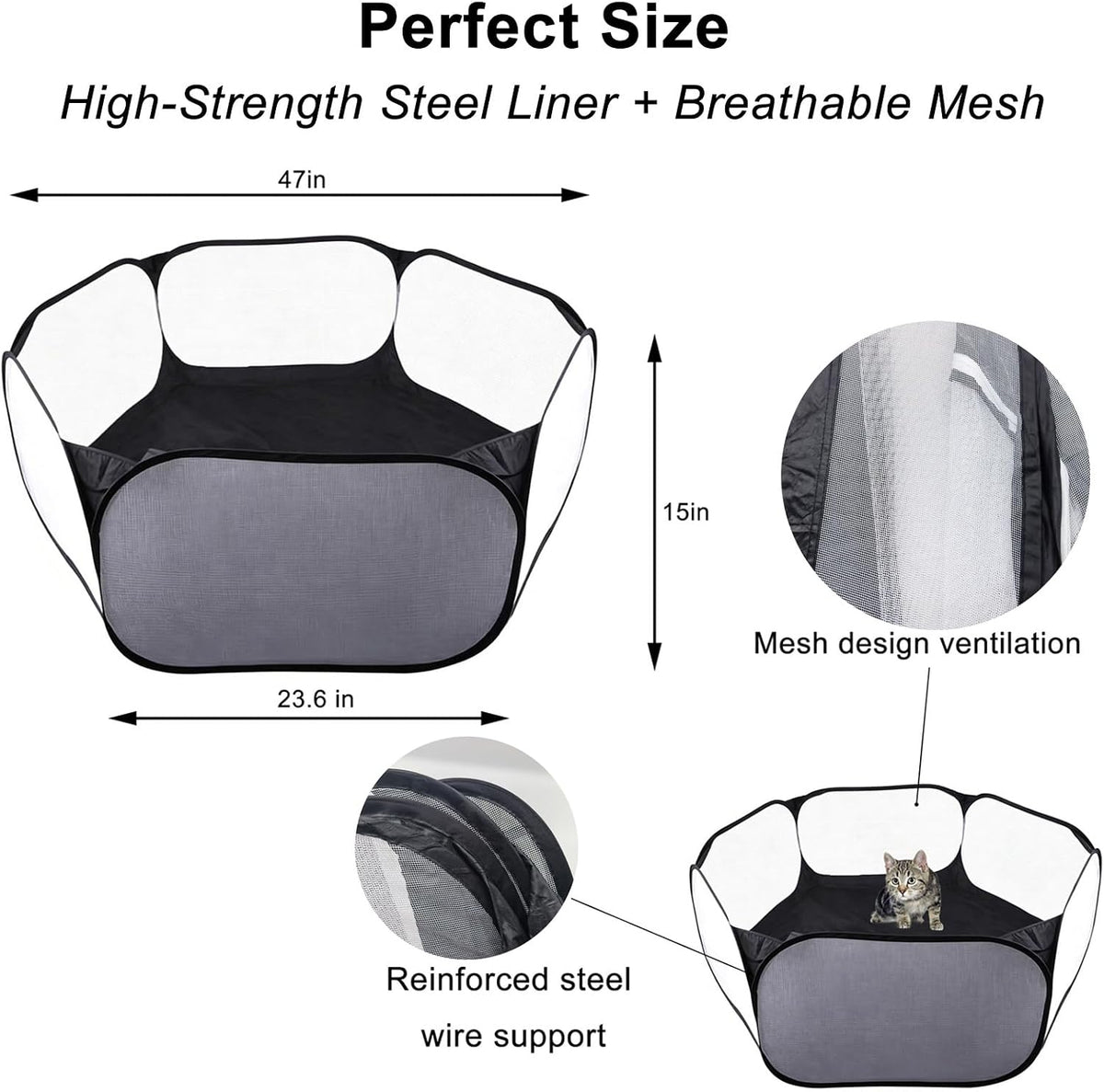 6-Sided Small Animal Playpen, Portable Steel Mesh Tent