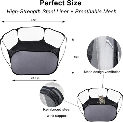 6-Sided Small Animal Playpen, Portable Steel Mesh Tent