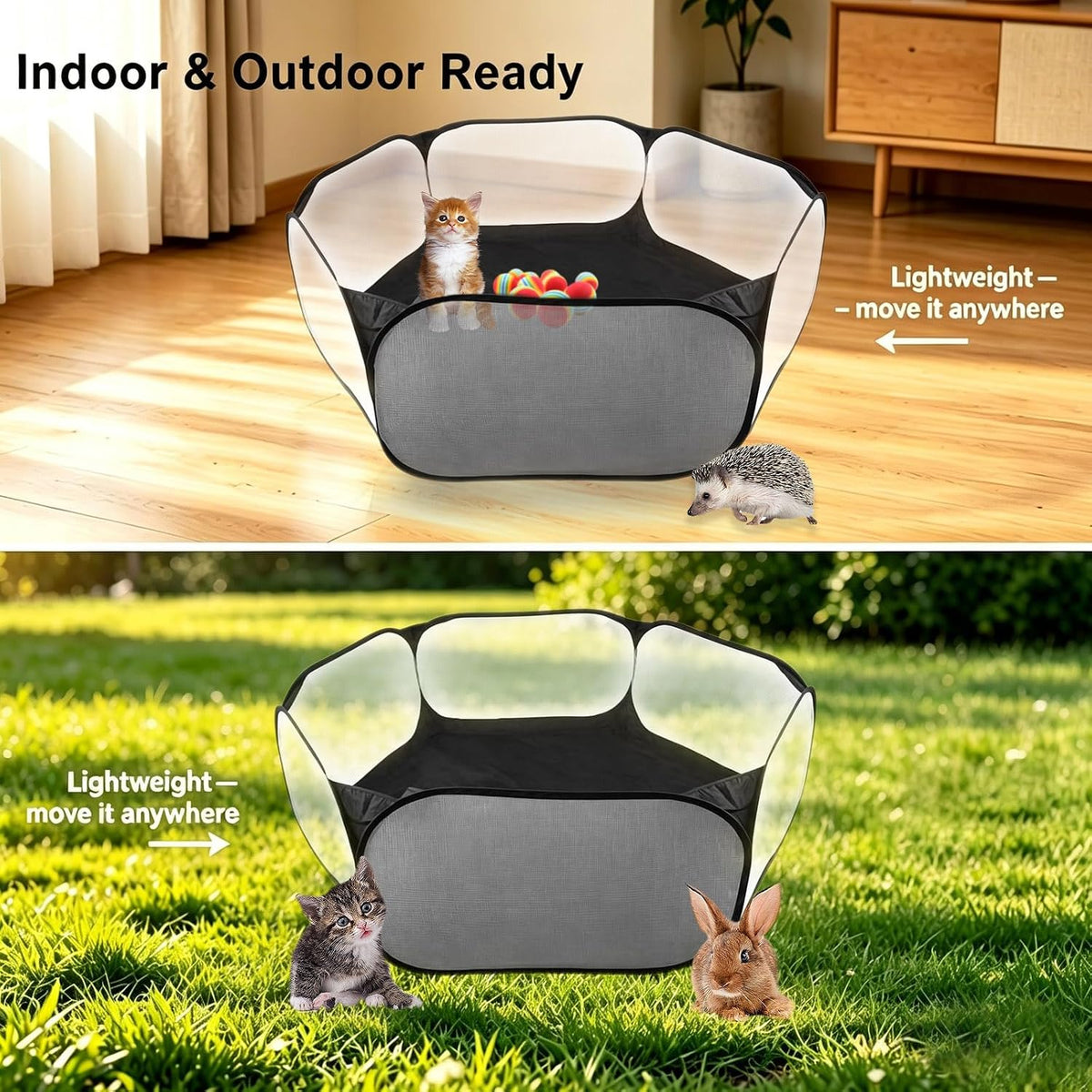 6-Sided Small Animal Playpen, Portable Steel Mesh Tent