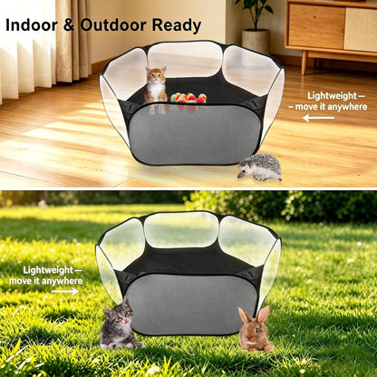 6-Sided Small Animal Playpen, Portable Steel Mesh Tent