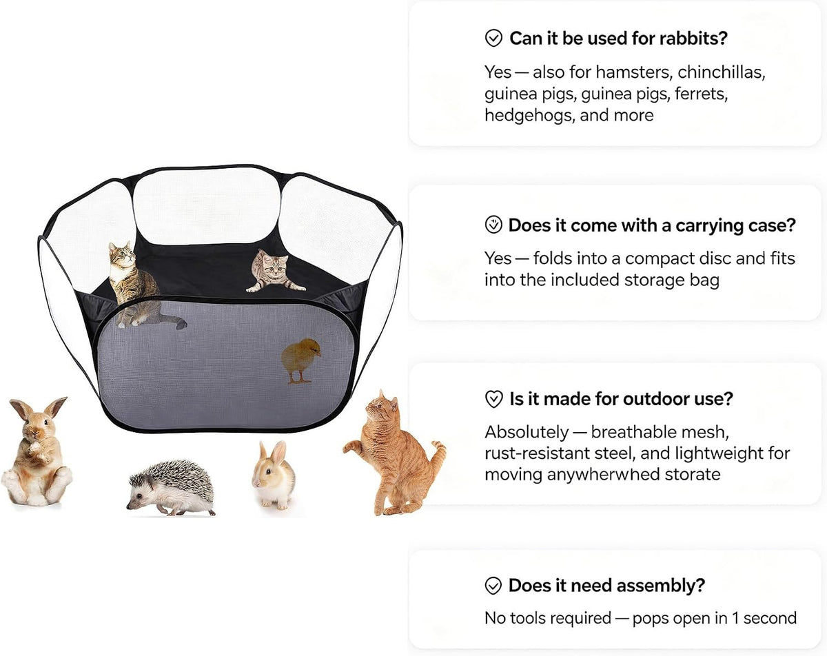 6-Sided Small Animal Playpen, Portable Steel Mesh Tent
