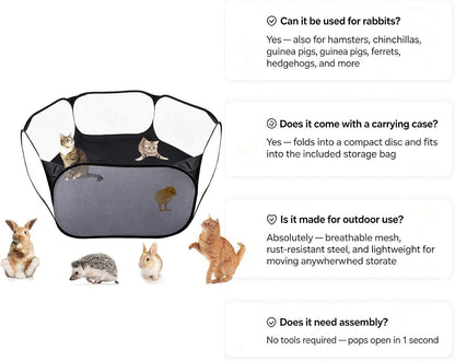 6-Sided Small Animal Playpen, Portable Steel Mesh Tent