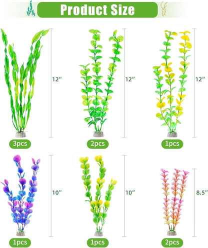 Artificial Fish Tank Plants, Green Plastic Aquarium Accessories, Multi Shape Fake Decorations, 10packs