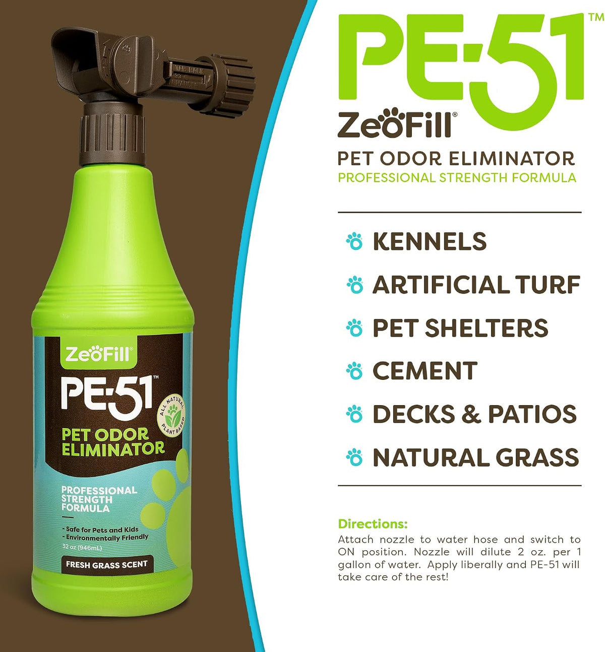 PE-51 Outdoor Odor Eliminator | Turf Cleaner for Pet Urine & Odors | 1 Gallon + 32oz Sprayer | Natural Enzyme Artificial Turf Cleaner & Yard Deodorizer | Synthetic Grass | Kennel | Patio