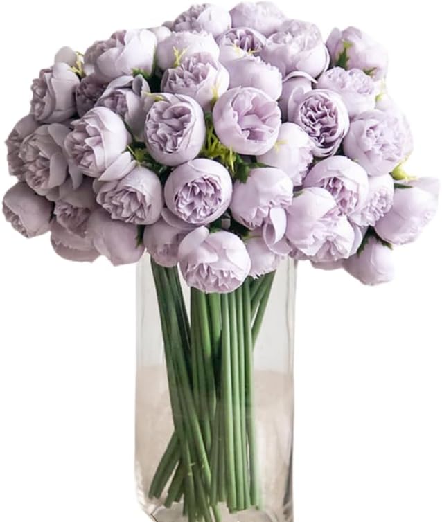 18Pcs Ranunculus Artificial Flower 11.8" Faux Silk Ranunculu Flowers,Purple