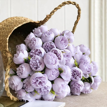 18Pcs Ranunculus Artificial Flower 11.8" Faux Silk Ranunculu Flowers,Purple