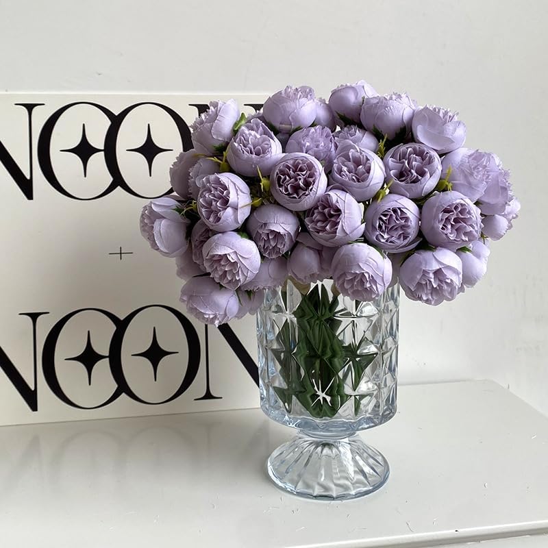 18Pcs Ranunculus Artificial Flower 11.8" Faux Silk Ranunculu Flowers,Purple