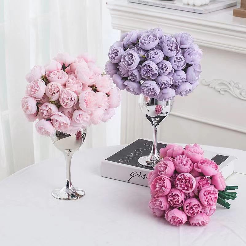 18Pcs Ranunculus Artificial Flower 11.8" Faux Silk Ranunculu Flowers,Purple
