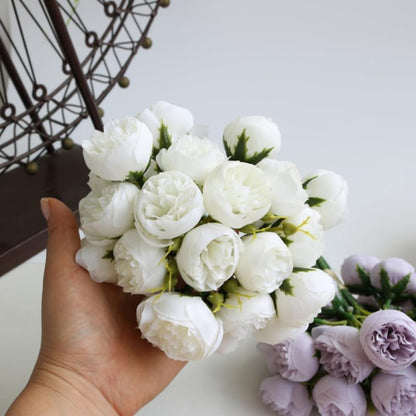 18Pcs Ranunculus Artificial Flower 11.8" Faux Silk Ranunculu Flowers,Purple